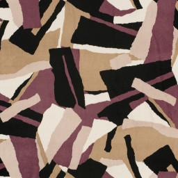 Tissu Satin peau de pêche motif abstrait - Noir et aubergine