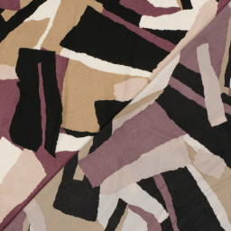 Tissu Satin peau de pêche motif abstrait - Noir et aubergine