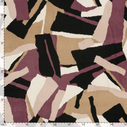 Tissu Satin peau de pêche motif abstrait - Noir et aubergine