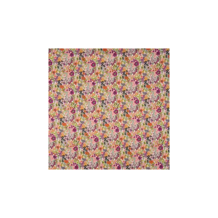 Popeline style Liberty à fleurs parme et orange - Oeko tex