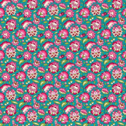 Tissu coton Gange motif fleurs turquoise et rose - oeko tex