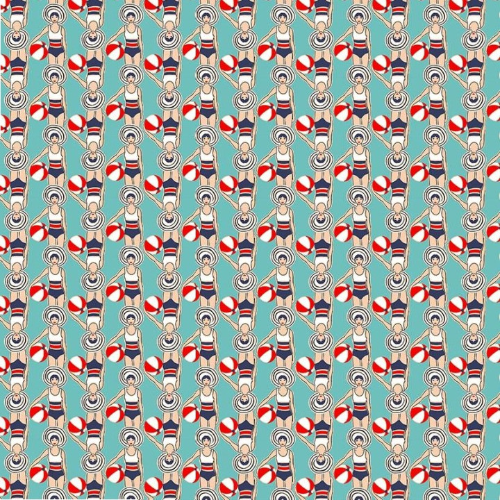 Tissu coton motif nageuse rétro fond turquoise - OEKO TEX