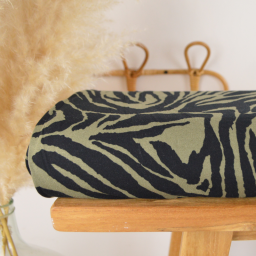 Tissu Jersey de Viscose motifs zebré Noir et kaki - oeko tex