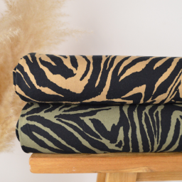 Tissu Jersey de Viscose motifs zebré Noir et Camel - oeko tex