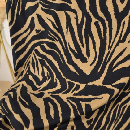 Tissu Jersey de Viscose motifs zebré Noir et Camel - oeko tex