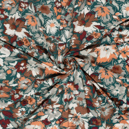 Tissu Jersey de Viscose motifs fleurs fond vert foncé - oeko tex