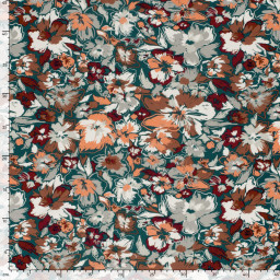Tissu Jersey de Viscose motifs fleurs fond vert foncé - OEKO TEX