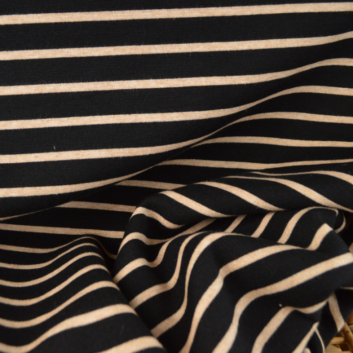 Tissu maille lourde à rayures - Noir