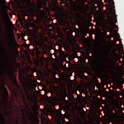 Tissu Sequin fin sur base velours - Bordeaux