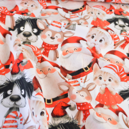 Tissu French Terry coton – Motif animaux de Noël rouge