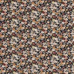 Tissu crêpe de viscose fleuri brique et vert – Fond noir
