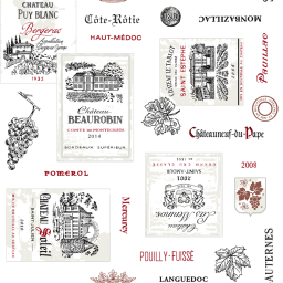 Tissu coton sommelier – Motif étiquettes de vins & grands crus