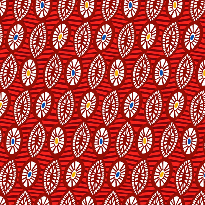 Tissu cretonne coton style wax rouge – Motif graphique africain