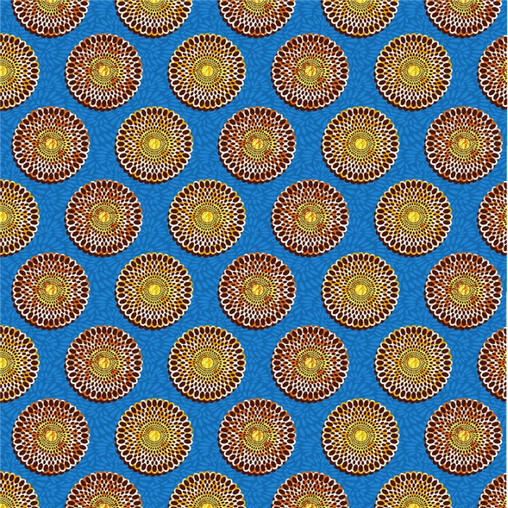 Tissu cretonne coton style wax bleu – Motif rond africain