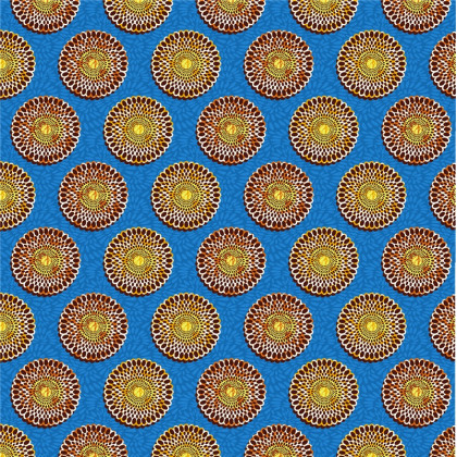 Tissu cretonne coton style wax bleu – Motif rond africain