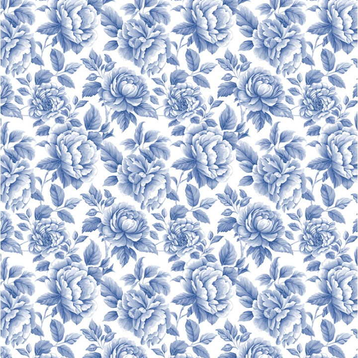 Tissu Cobalt en coton motif fleurs bleues fond blanc - OEKO TEX