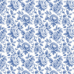 Tissu Cobalt en coton motif fleurs bleues fond blanc - OEKO TEX