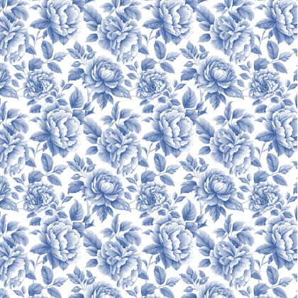 Tissu Cobalt en coton motif fleurs bleues fond blanc - oeko tex