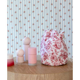 Tissu Cobalt en coton motif fleurs rouges fond blanc - OEKO TEX