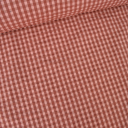 Tissu seersucker Eli Vichy petits carreaux - Cacao et rose Thé