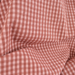 Tissu seersucker Eli Vichy petits carreaux - Cacao et rose Thé