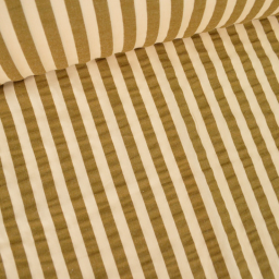 Tissu seersucker à rayures Tom - Pêche et Havane