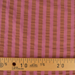 Tissu seersucker à rayures Tom - Bois de rose et Toffee