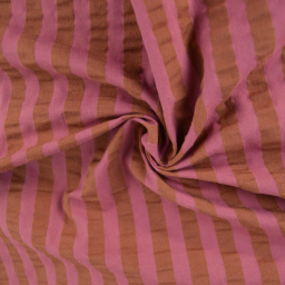 Tissu seersucker à rayures Tom - Bois de rose et Toffee