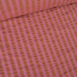 Tissu seersucker à rayures Tom - Bois de rose et Toffee
