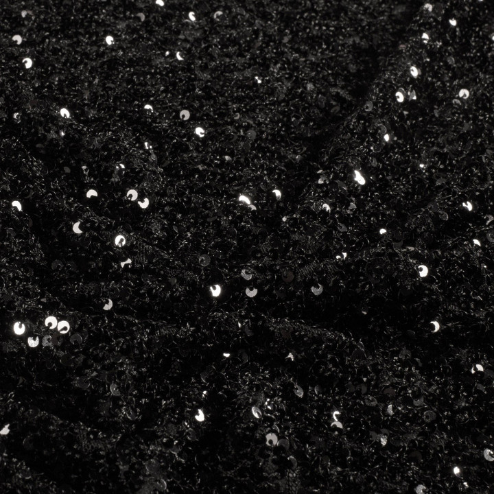 Tissu Sequin fin sur base velours - Noir