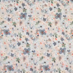 Tissu Piqué de coton motifs fleurs grises et beige - OEKO TEX