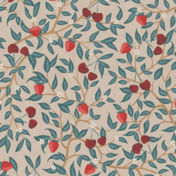 Tissu toile aspect lin – Motif fraises & feuillage