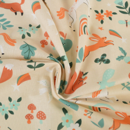 Tissu coton Cassiopée - Motif animaux et licornes fond Crème