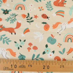 Tissu coton Cassiopée - Motif animaux et licornes fond Crème
