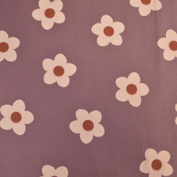 Tissu Sweat French terry motif fleurs fond parme - oeko tex