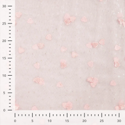 Tulle brodé rose brodé de coeurs roses