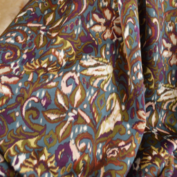 Satin Duchesse Imprimé – Motif Paisley & Fleurs sur Fond Bleu