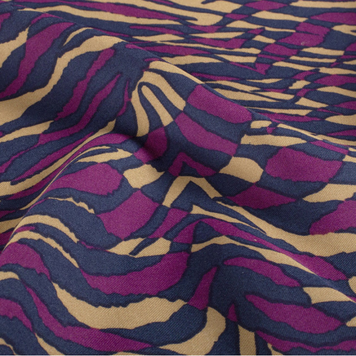 Tissu twill modal (viscose) motif animalier Aubergine
