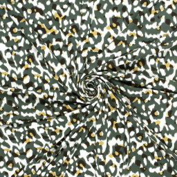 Tissu Jersey de Viscose – Motif Panthère Vert Sauvage - OEKO TEX