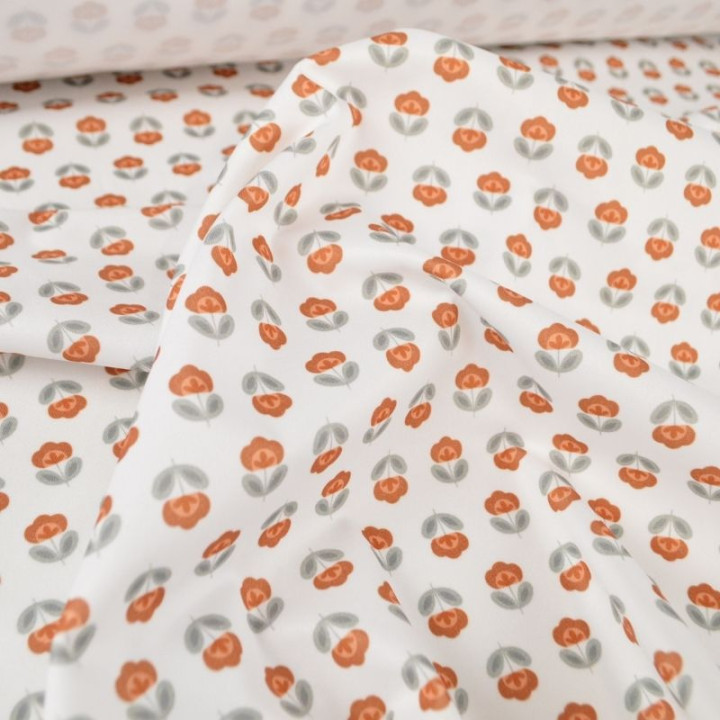Pul contact alimentaire motifs fleurs vintage terracotta fond blanc - exclusif
