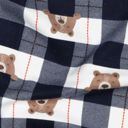 Flanelle motif Vichy grands carreaux marine motif tête d'ours