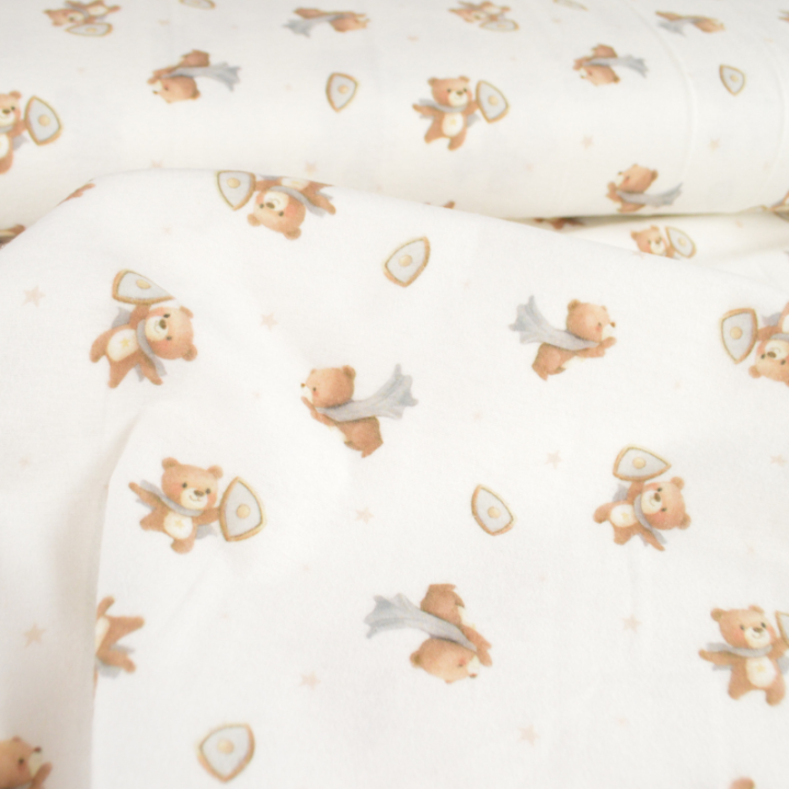Flanelle motif oursons fond blanc cassé