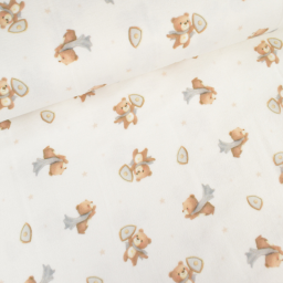 Flanelle motif oursons fond blanc cassé