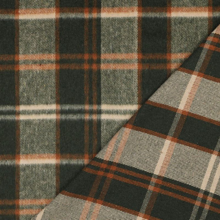 Tissu Tartan Écossais Loch Ness – Carreaux Vert, Orange et Écru