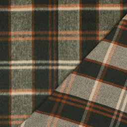 Tissu Tartan Écossais Loch Ness – Carreaux Vert, Orange et Écru