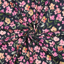 Tissu velours milleraies Poppy motif fleurs fond marine - OEKO TEX