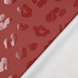 Tissu imperméable type ciré motif léopard fond Bordeaux