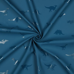 Tissu imperméable type ciré motif dinosaures fond bleu