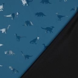 Tissu imperméable type ciré motif dinosaures fond bleu