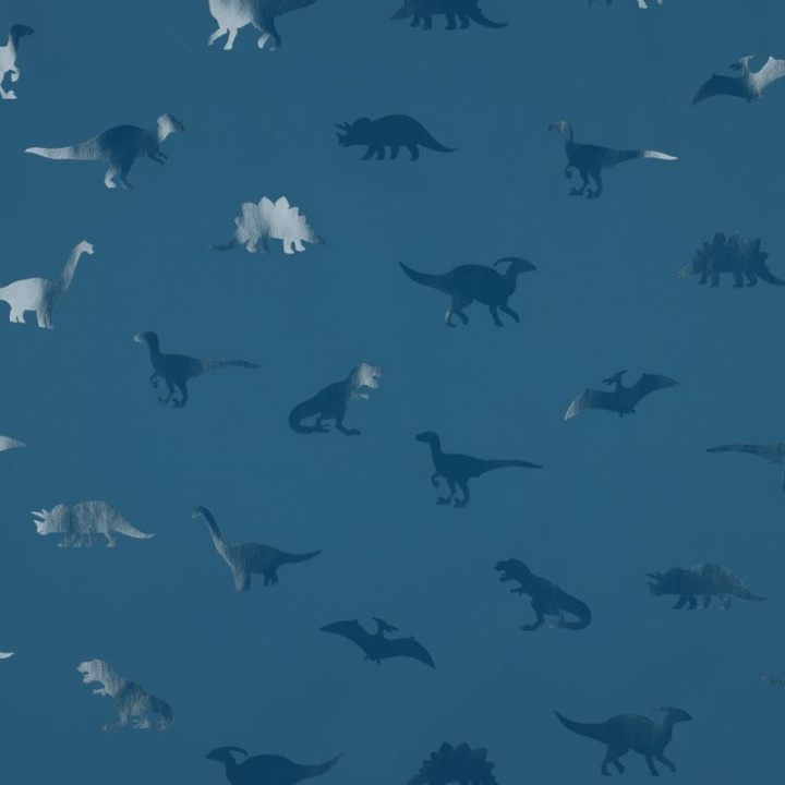 Tissu imperméable type ciré motif dinosaures fond bleu